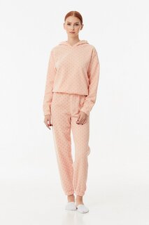 Флисовый пижамный комплект с капюшоном в горошек Fullamoda, пудрово-розовый