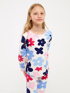 Флисовый пижамный комплект для девочек с круглым вырезом и длинными рукавами LCW Kids, светло-розовый