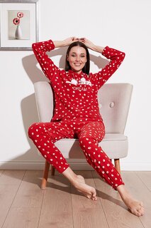 Флисовый пижамный комплект стандартного кроя с рисунком и капюшоном 6571001 Lela, красный