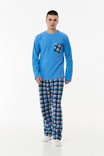 Флисовый пижамный комплект с клетчатым узором Fullamoda, синий