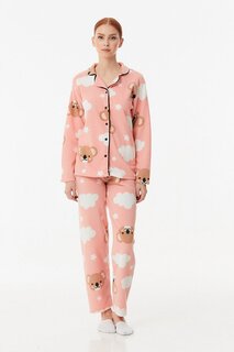 Флисовый пижамный комплект на пуговицах с принтом Fullamoda