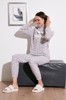 Флисовый пижамный комплект стандартного кроя с рисунком и капюшоном 6571001 Lela, серый