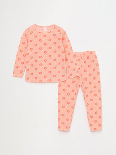 Флисовый пижамный комплект для маленьких девочек с круглым вырезом и длинными рукавами LCW baby, светло-розовый с принтом