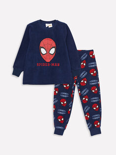 Флисовый пижамный комплект с длинными рукавами и круглым вырезом для мальчиков с рисунком Человека-паука LCW Kids