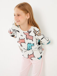 Флисовый пижамный комплект для девочек с круглым вырезом и длинными рукавами LCW Kids, светло-розовый