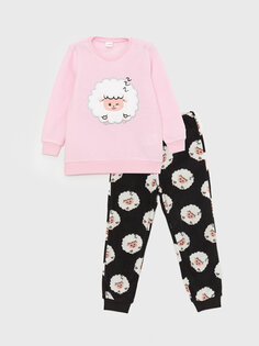 Флисовый пижамный комплект для девочки с круглым вырезом и длинными рукавами LCW Kids, розовая сирень
