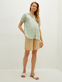 Льняные шорты-бермуды с прямыми карманами и эластичной резинкой на талии для беременных LCWAIKIKI Maternity