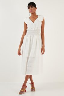 Платье миди с V-образным вырезом и детализированной вышивкой 648SDR219 Lela