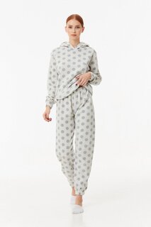 Флисовый пижамный комплект с капюшоном в горошек Fullamoda, серый