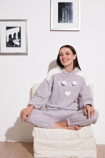 Флисовый пижамный комплект стандартного кроя с рисунком и капюшоном 6571002 Lela, серый