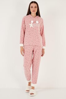 Флисовый пижамный комплект стандартного кроя с рисунком и капюшоном 6571004 Lela, пудрово-розовый