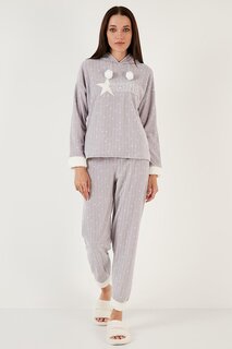Флисовый пижамный комплект стандартного кроя с рисунком и капюшоном 6571004 Lela, серый