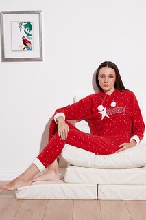 Флисовый пижамный комплект стандартного кроя с рисунком и капюшоном 6571004 Lela, красный