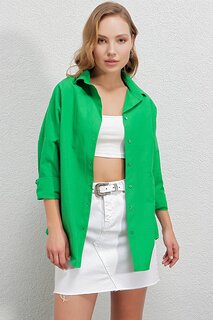 Женская темно-зеленая длинная базовая рубашка оверсайз HZL22W-BD139001 hazelin