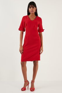 Платье с V-образным вырезом и разрезом на рукавах 6058598 Lela, красный