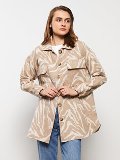 Женская твидовая куртка-рубашка с длинным рукавом с рисунком LCWAIKIKI Classic