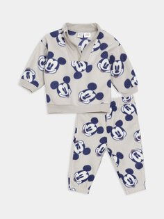 Флисовый свитшот и спортивные штаны для маленьких мальчиков с высоким воротником и рисунком Микки Мауса, комплект из 2 предметов LCW baby