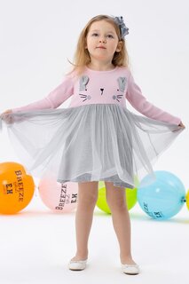 Платье с длинным рукавом для девочки розовое с вышивкой котенка (1,5-3 года) Breeze