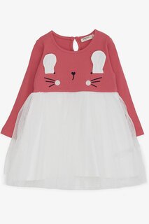 Платье с длинным рукавом для девочки с плиткой и вышивкой кота (1,5-5 лет) Breeze