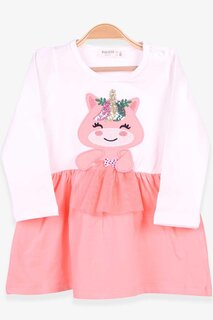Платье с длинными рукавами для девочек, расшитое пайетками и вышитым котенком цвета экрю (1–4 года) Breeze
