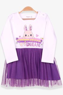 Платье с длинными рукавами для маленьких девочек с принтом кролика цвета экрю (1,5–2 года) Breeze, экрю