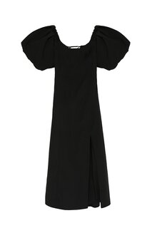 Платье с разрезом и рукавами-фонариками, черное QUZU