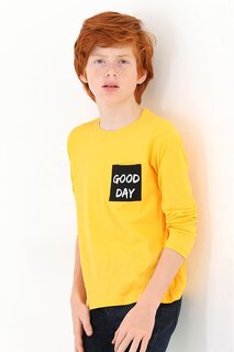 Футболка горчичного цвета с принтом Good Day, длинными рукавами и передним карманом для мальчиков Zepkids