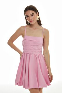 Мини-платье с воздушным шаром на бретелях Розовое QUZU