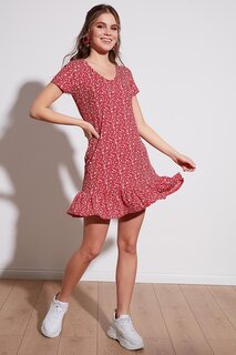 Мини-платье с цветочным принтом и оборками 5863677 Lela, красный