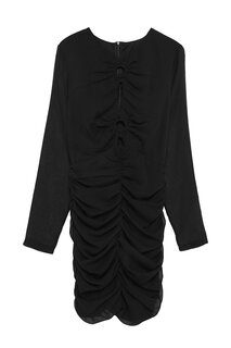 Мини-платье со сборками и глубоким вырезом-обручем, черное QUZU