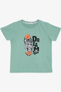 Футболка для мальчика Dream Team с тематическим принтом «Баскетболист-робот» мятно-зеленого цвета (4–8 лет) Breeze