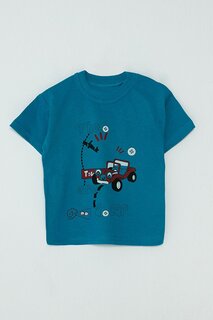 Футболка для мальчика с короткими рукавами и принтом автомобиля JackandRoy, бензин-синий