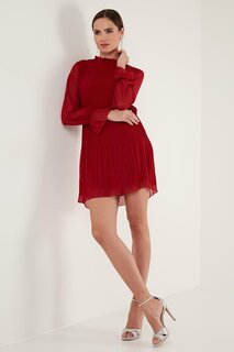 Плиссированное мини-платье из шифона с рукавами 611SHN03 Lela, красный