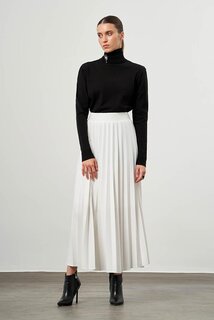 Плиссированная юбка из крепового трикотажа цвета экрю Mizalle