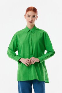 Плиссированная рубашка с длинными рукавами и длинной спиной Fullamoda, зеленый