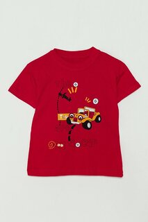 Футболка для мальчика с короткими рукавами и принтом автомобиля JackandRoy, красный