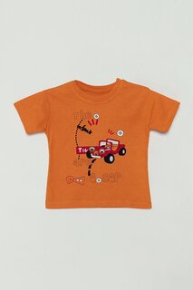 Футболка для мальчика с короткими рукавами и принтом автомобиля JackandRoy, апельсин