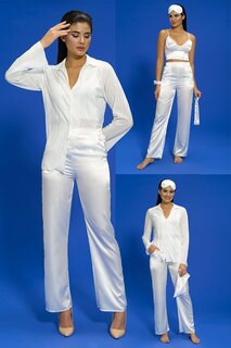 Плиссированный пижамный комплект-бюстье цвета экрю из 6 предметов FOR YOU MODA