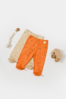 Модальные детские пинетки из двух предметов, леггинсы, брюки BabyCosy Organic Wear, бежево-оранжевый