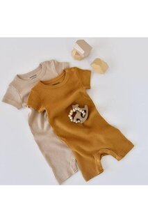 Baby Горчично-бежевый комбинезон из модала с короткими рукавами (2 шт.) BabyCosy Organic Wear