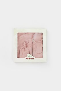 Модальный набор из 4 штук (топ с длинными рукавами, брюки, шапка, перчатки) BabyCosy Organic Wear, пудрово-розовый