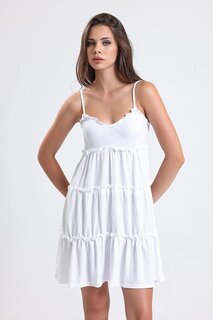 Многослойное мини-гибкое платье с регулируемым ремешком и оборками 66505644 Stil Diva, экрю