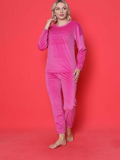 Молодежный пижамный комплект French Velvet Proud с принтом и эластичными штанинами Seasonal W20422249 ahengim, фуксия