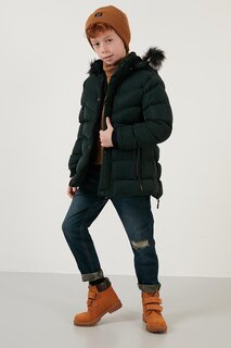 Плюшевая подкладка, воротник из искусственного меха, зимнее пальто со съемным капюшоном 5761906 Lela, хаки