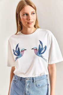 Женская футболка из чесаного хлопка с рисунком птиц SHADE