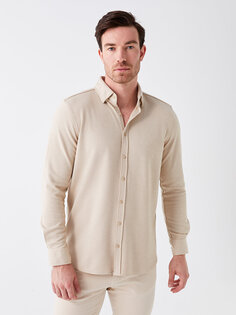 Мужская рубашка Slim Fit с длинным рукавом LCWAIKIKI Classic, бежевый меланж