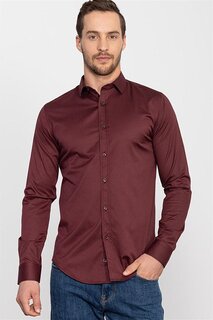 Мужская рубашка Slim Fit из лайкры и хлопка, атласа, бордового красного цвета TUDORS