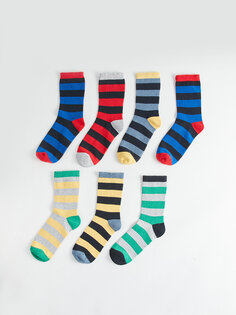 Полосатые носки для мальчика, набор из 7 шт. LCW Kids, окрашенная пряжа смешанного цвета