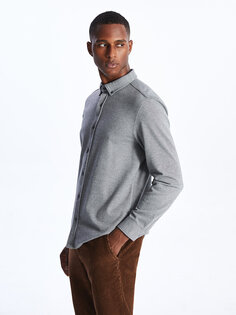 Мужская рубашка Slim Fit с длинным рукавом LCW Vision, серый