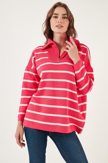 Полосатый вязаный свитер оверсайз с застежкой-молнией до половины 4616080 Lela, фуксия